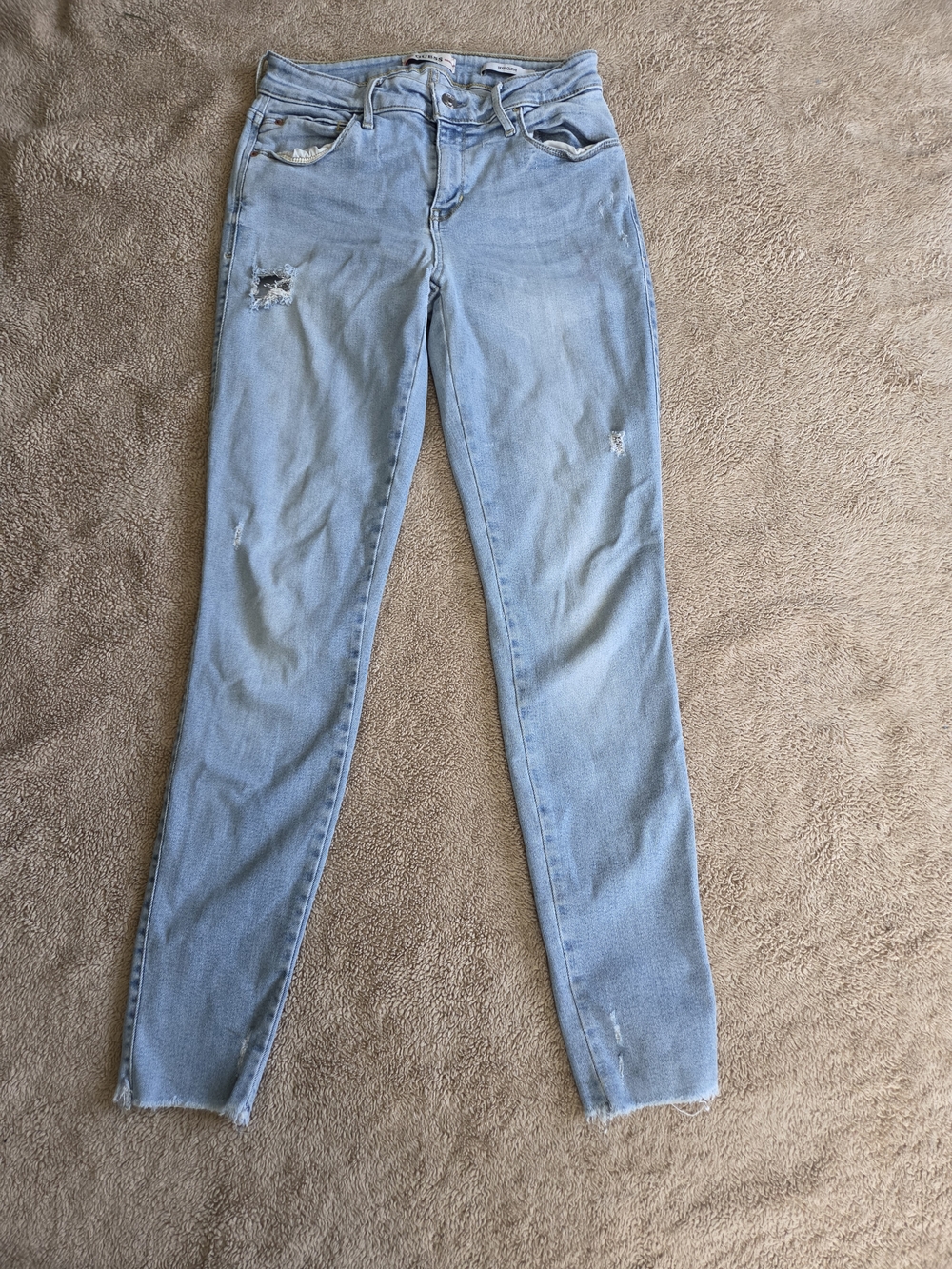 Guess Light Wash Skinny Jeans with Distressed Accents
